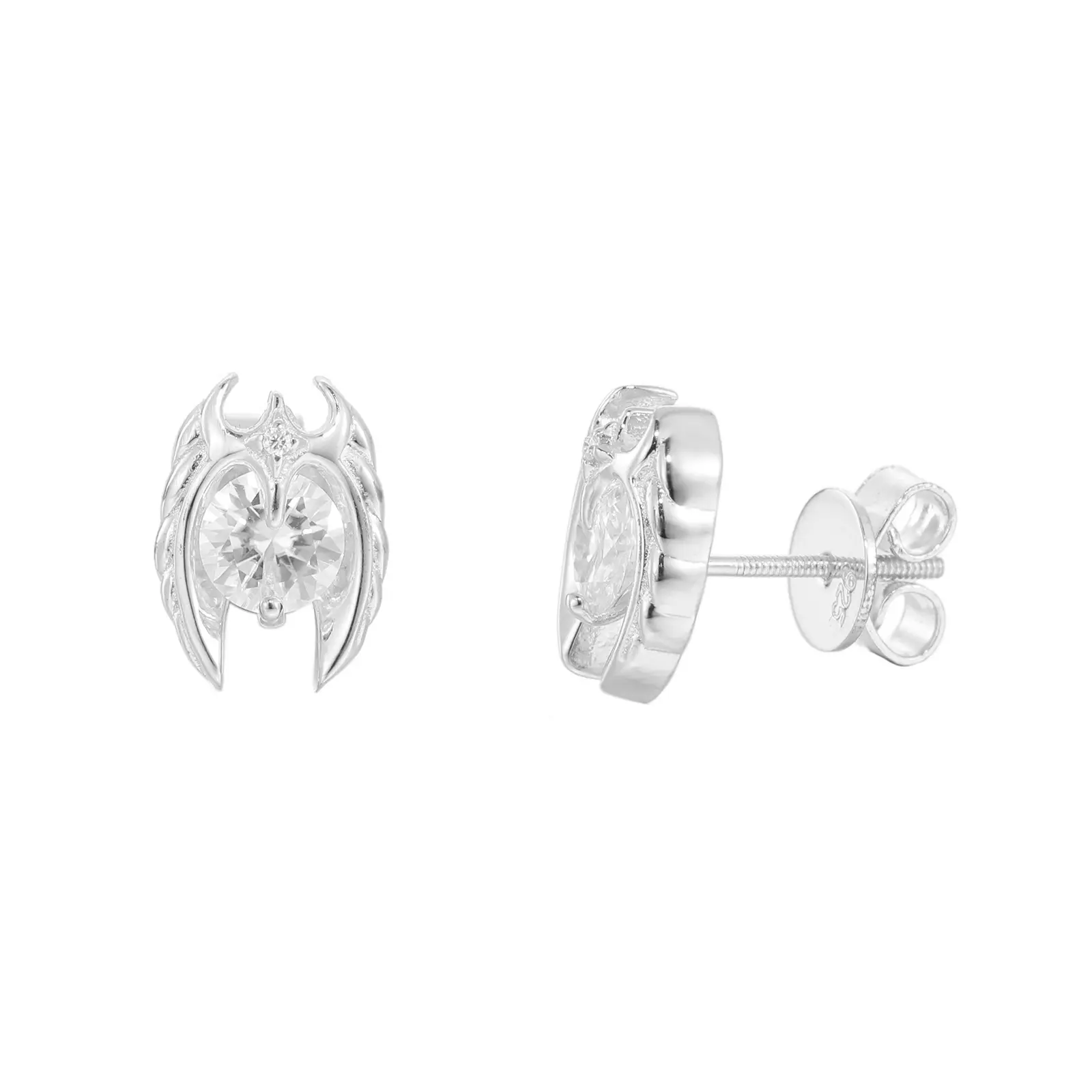 Color D Moissanite bat earrings in hip-hop punk style for men, unisex animal jewelry made with GRA-certified VVS gemstones, suitable for everyday wear., Men's Earrings, Stud Earrings