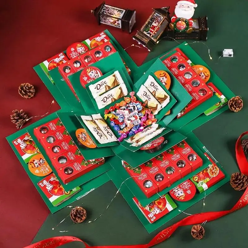 5-Tier Surprise Explosion Gift Box with Ribbon, Multi-Compartment Candy & Snack Storage, Creative Gift Box for Birthdays & Holidays, Christmas In July Supplies