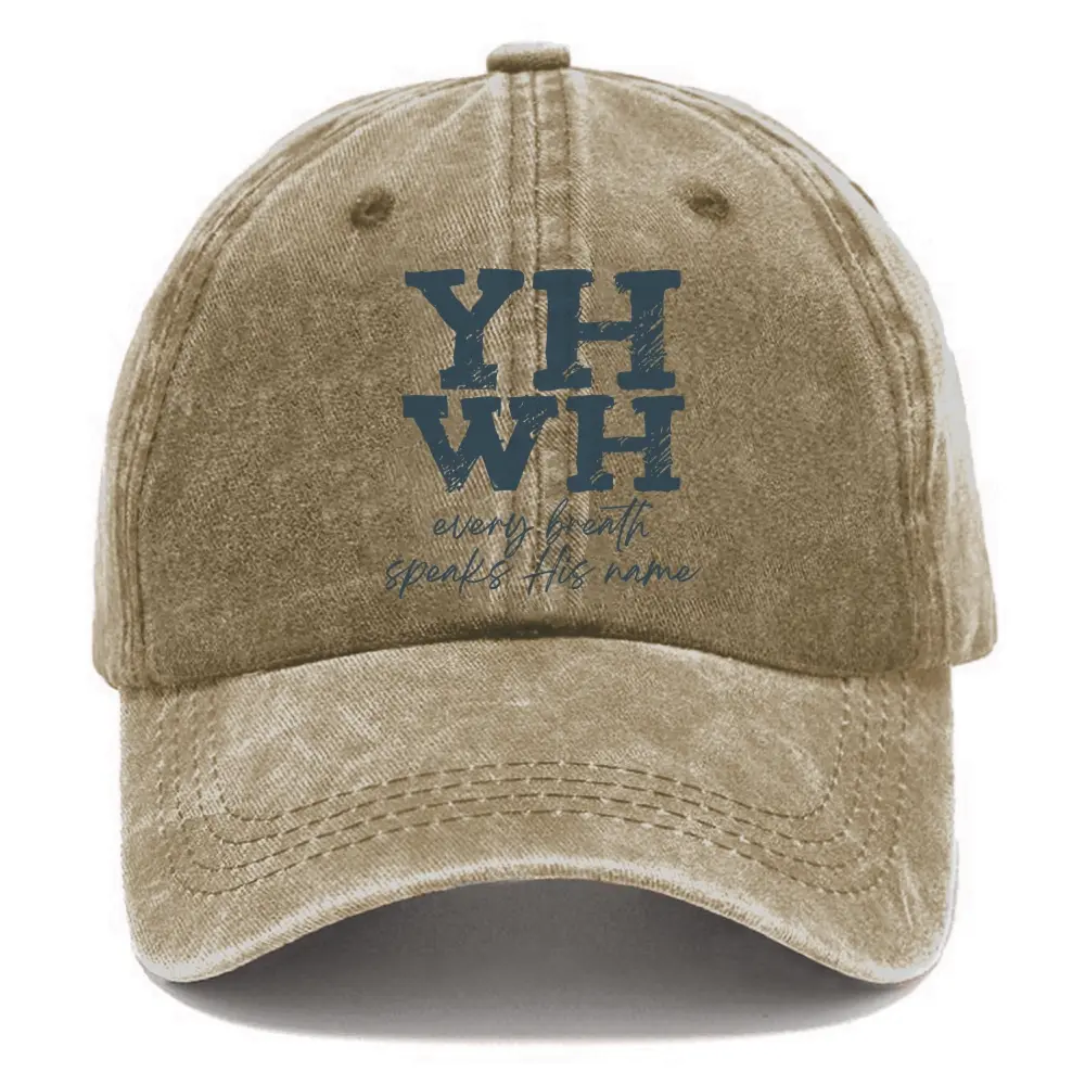 YHWH Every Breath Speaks His Name Graphic Vintage Distressed Washed Baseball Cap Yahweh Christian Faith Unisex Adjustable Cotton Dad Hat Religious Gift for Believers