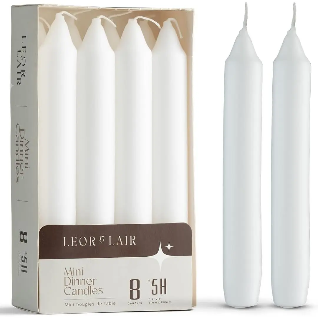 6 Inch Short Taper Candles Pack of 8 White Unscented Candlesticks with Cotton Wick, 5 Hour Burn Small Taper Candles for Christmas Weddings Dinner