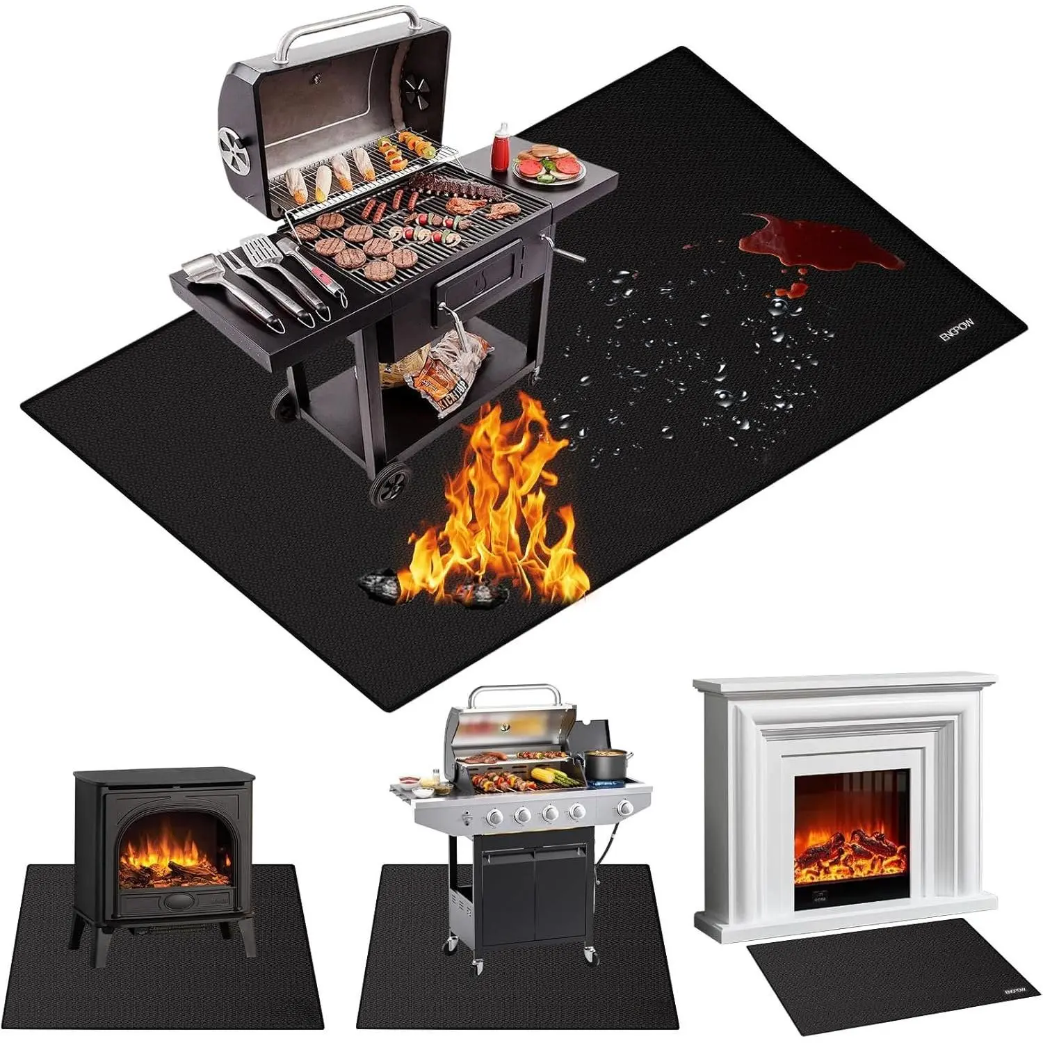 Large 68 x 48 inches Under Grill Mat for Outdoor Grill, Double-Sided Fireproof Indoor Fireplace Mat Fire Pit Mat, Oil-Proof  BBQ Mat for Deck Patio Lawn, and Easy to Clean