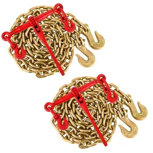 2 Pcs 1/4'' to 5/16'' Chain and Binder Kit, Ratchet Load Binder with Work Load Limit 9200 LBS, 1/4''x10 FT Grade 70 Chain with Working Load Limit 6600 LBS for Heavy Duty Cargo Flatbed Trailers