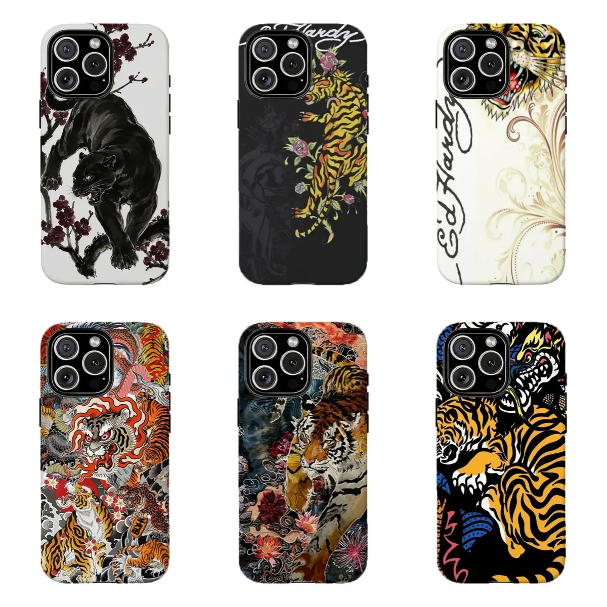 Vintage Street Tattoo Style Phone Cover, Bold Tiger Panther Floral Print, Edgy Old‑school Tough Protective , For iPhone 11 12 13 14 15 16 17 Pro Max For Samsung S26 S25 S24 S23 S22-Gift For Her/Him/Anime lovers