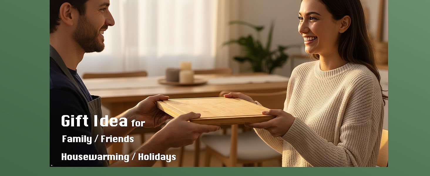 Bamboo Cutting Board for Kitchen, 18" Large Wood Charcuterie Cheese Board, Wooden Chopping Block with Side Handles and Juice Grooves