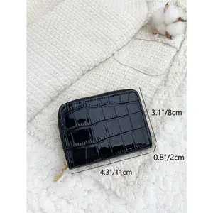 Crocodile-Embossed Compact Zip-Around Wallet, Stone Textured Multi-Card Organizer, Lightweight Multi-Layered Stylish Wallet