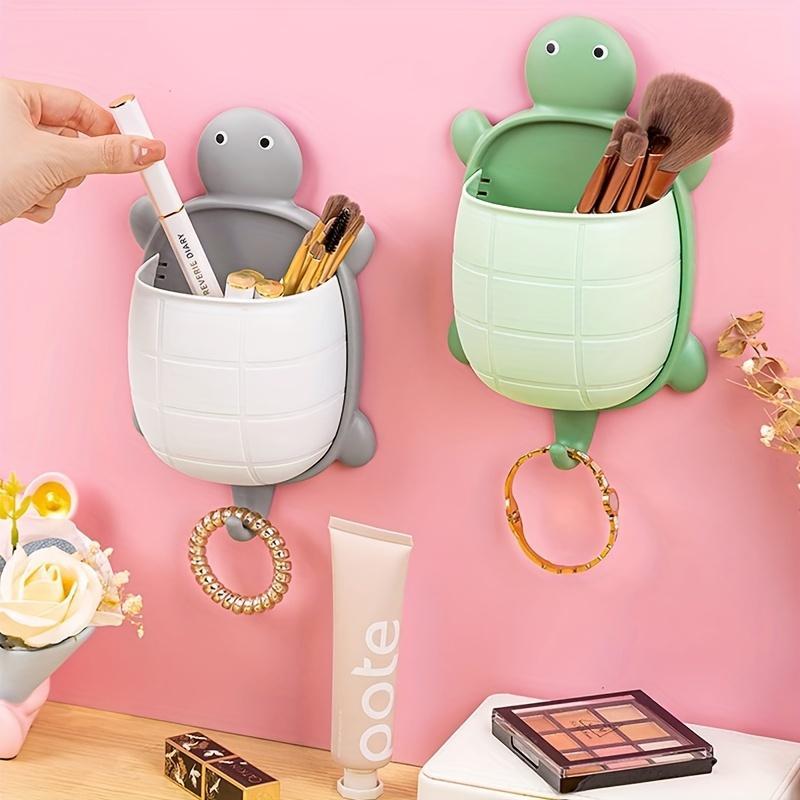 1pc Cute Hanging Bathroom Storage Basket With Hook, Punch Free Wall Mounted Plastic Box, Durable Storage Container For Toiletry, Makeup Items, Space Saving Organizer For Home, Bedroom, Kitchen