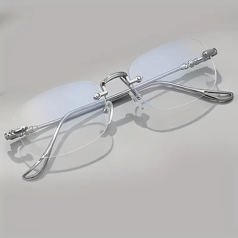 1pc Business Metal Frameless Plain Glasses, Unisex, Trendy Vintage Fashion Eyeglass Frame