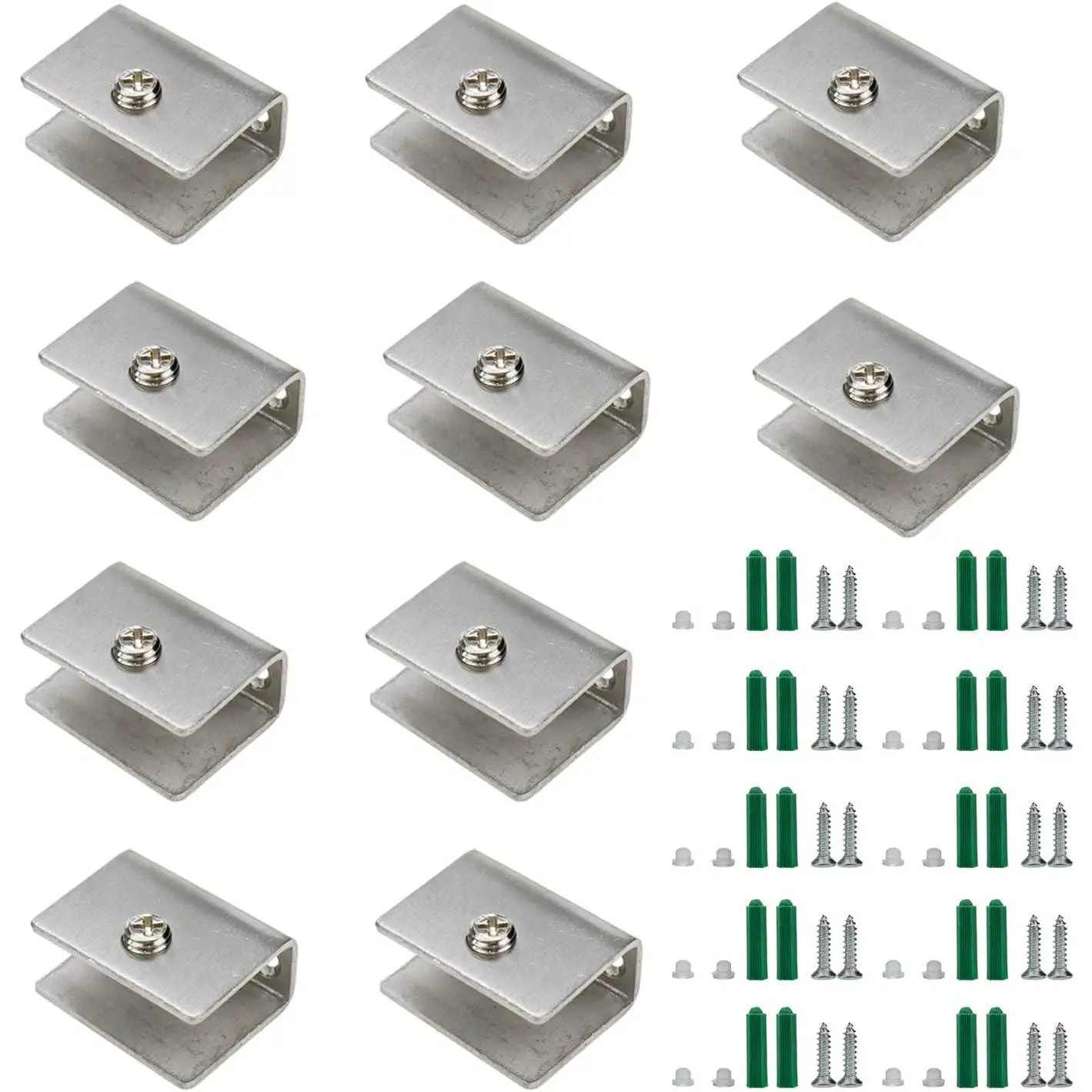 Glass Clamps Wall Mounted Adjustable Stainless Steel Glass Shelf Clip Clamp Bracket Support - Pack of 10