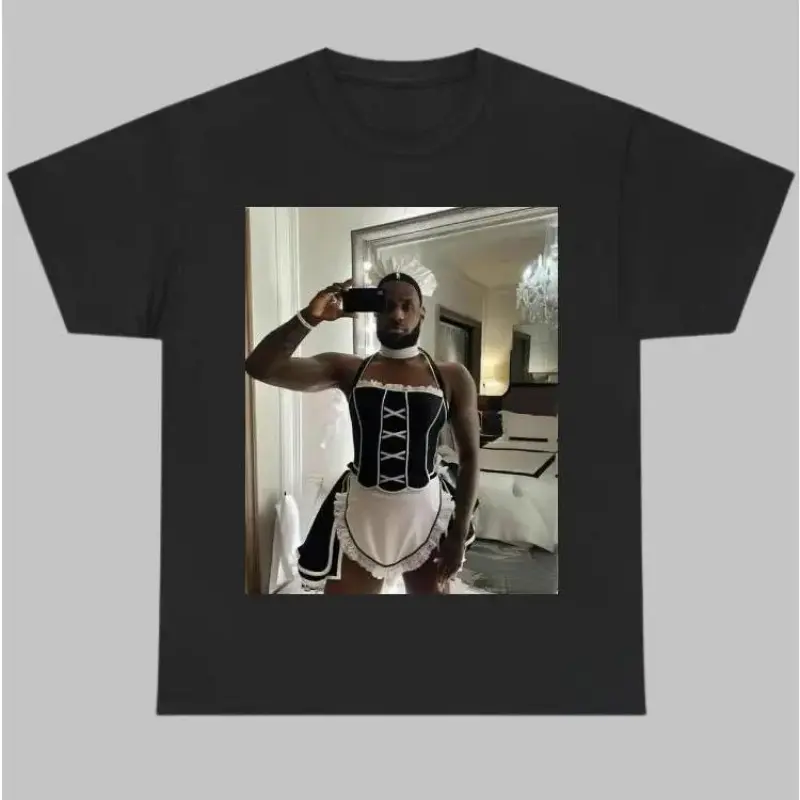 LeBron James Selfie Print Short Sleeve Top - 100 Cotton Maid Outfit Graphic T-Shirt, Machine Washable Streetwear, Fun Gift (Sports & Outdoor Clothing), Short Sleeve Tops