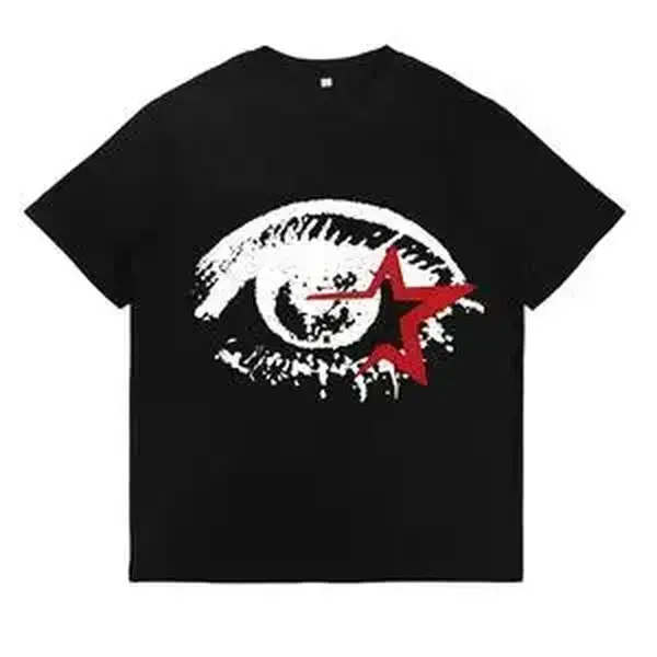 Men's Y2K Fashion T-Shirt Large Eye Print Round Neck Loose Fit Summer Streetwear Cotton Unisex Casual Printed Pattern T-shirt