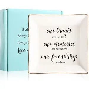 Endless Friendship Gifts Ceramic Ring Dish  Tray,Birthday Gifts For  -Our Laughs Are Limitless,Our Memories Are Countless,Our Friendship Is Endless