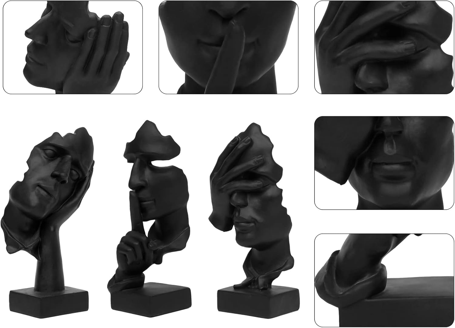 SUNDAY MIRTH 3 Pcs Thinker Statue, Silence is Gold Abstract Art Figurine, No Hear No See No Speak Modern Home Resin Sculptures Decorative Objects Decor for Home Office Bookshelf Desktop(Black) (A-41)