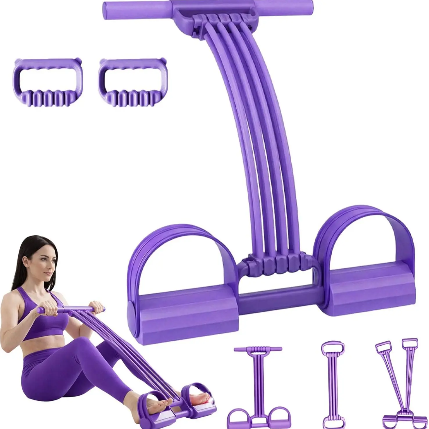 Pedal Resistance Band with Handle,  Upgraded 8-Tubes Manual Tension Training Pedal, Multifunction Rubber Foot Fitness Bands for Abdomen, Waist, Arm, Leg, Workout Bands with Handles