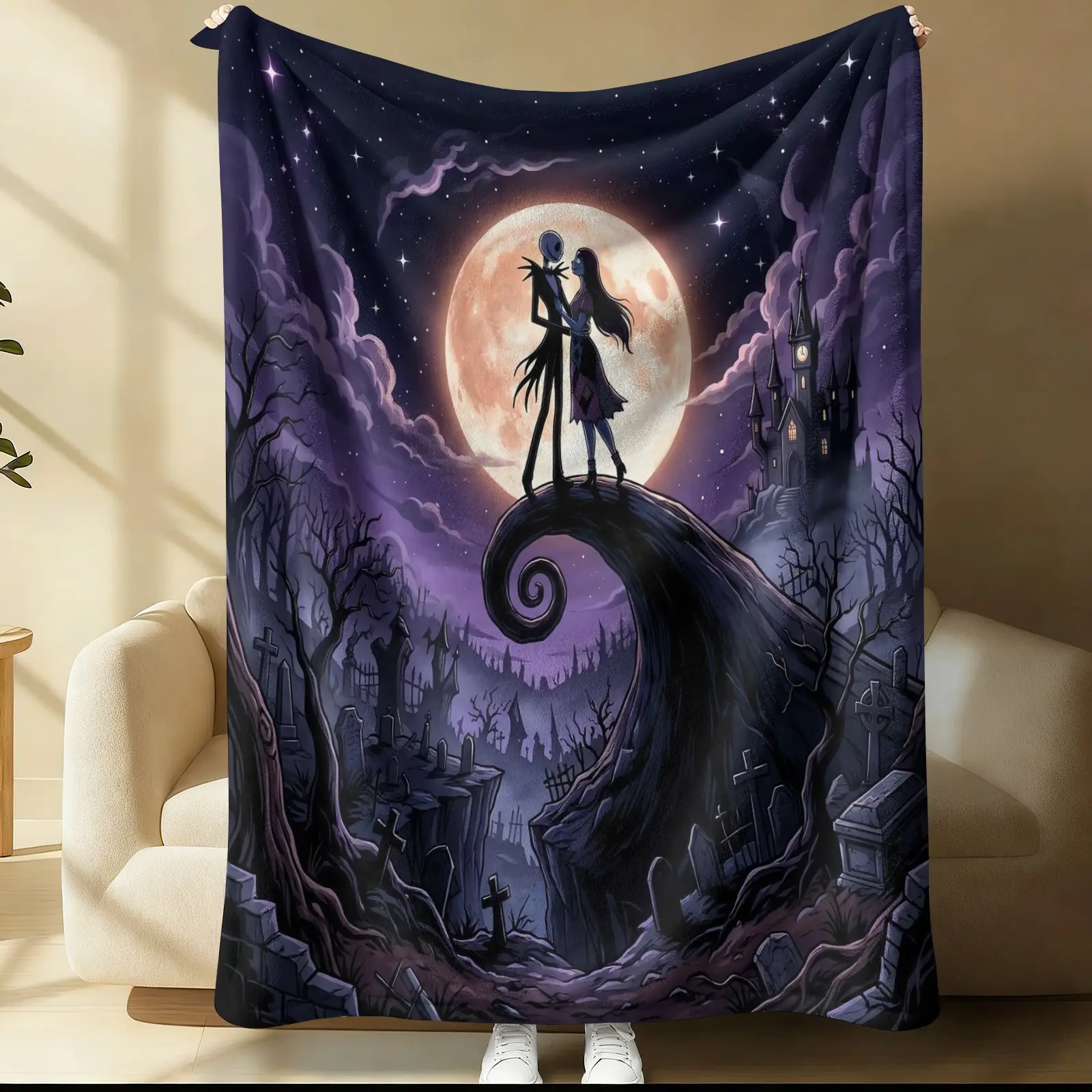 The Nightmare Before Christmas Single sided Printed Blanket, Halloween Micro Terror Theme, Soft Napping Blanket, Suitable for Bedroom, Sofa and Office, Suitable as Halloween Gift and Decoration