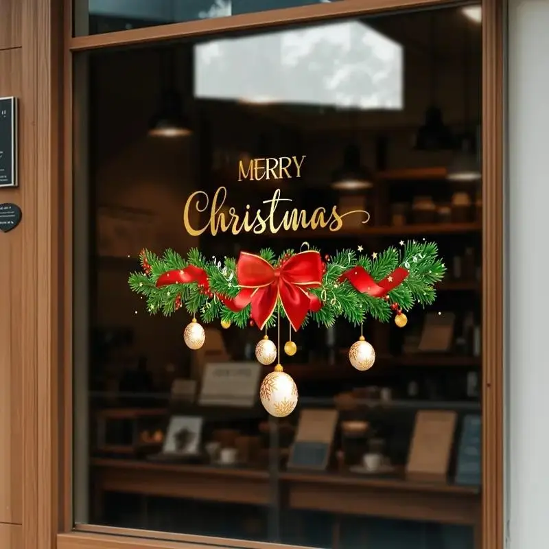 Christmas Decorative Window Stickers, Bow Tie Waistline Glass Stickers, Festive Party Atmosphere, Static Adsorption, Door Stickers, Best Choice for Christmas