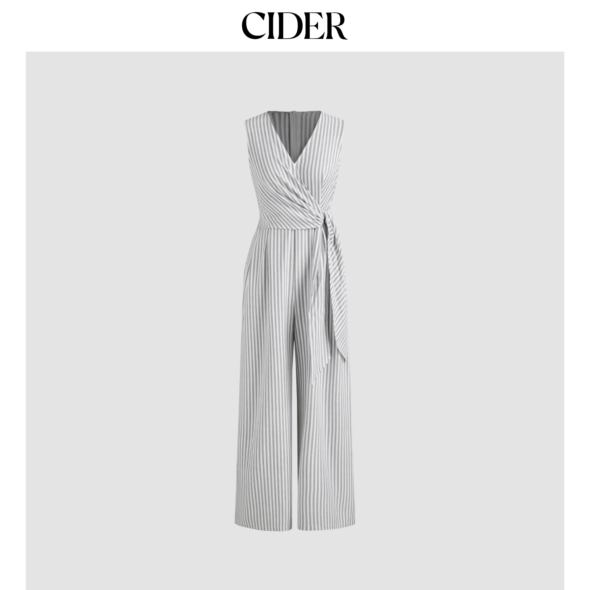 Cider [size 2-10] Cotton-blend V-neck Striped Knotted Wide Leg Jumpsuit