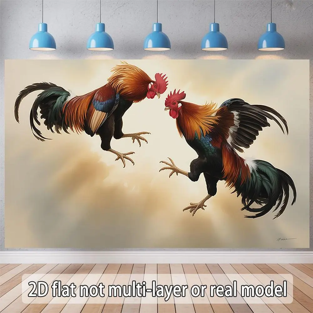 2D Flat, 2D Flat Banner 1pc, Two Roosters Engage in a Fight, for Events, Wedding, Party, Coming-of-age, Ceremony, Four Season, Entryway, Room Decor, Indoor/Outdoor Celebrations, Perfect Gift ForParty Planners P