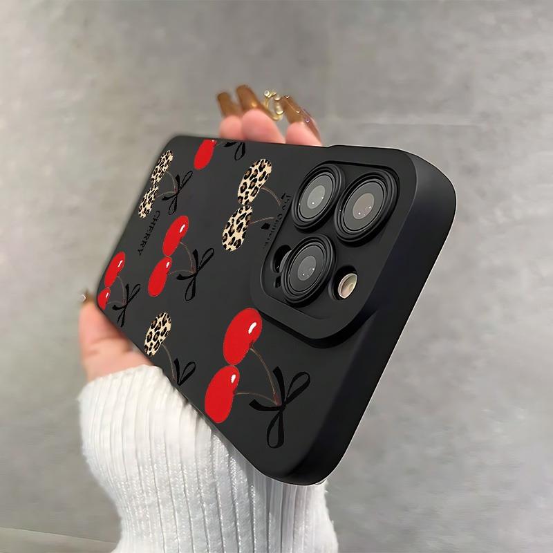 Full Screen Red Cherry and Leopard Cherry Pattern Phone Case/Lens Protection/Suitable for iPhone 17 Air/16 Plus/15 Pro Max/14 Pro/13/12/11 and Other Mobile Phone Cases/As a Birthday/Holiday Gift for Family and Friends/Protector, MS291