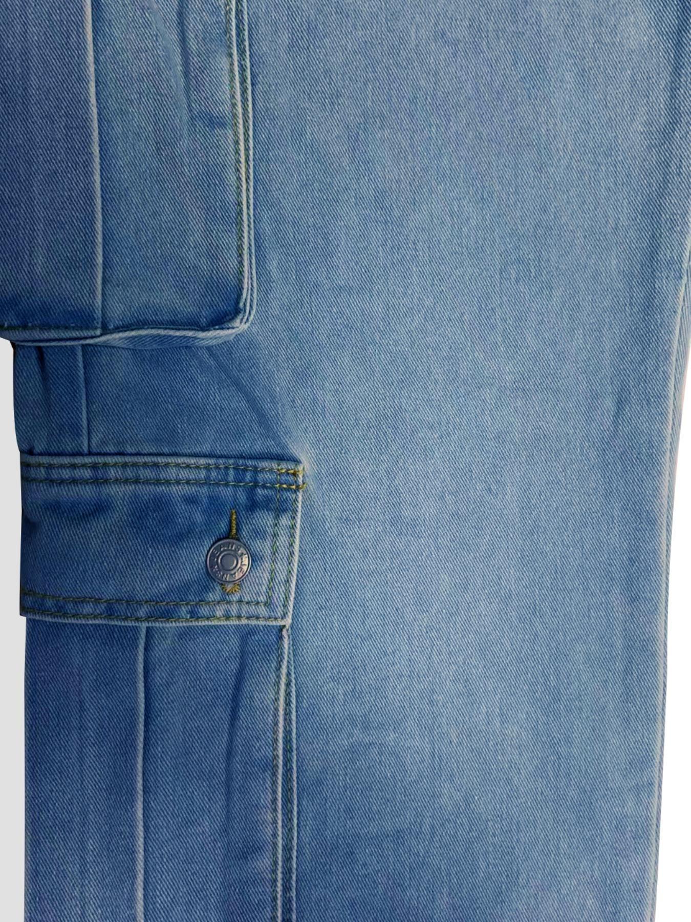 Men's Solid Flap Pocket Cargo Jeans, Loose Casual Street Fashion Denim Pants for Daily Wear, Men's Trousers for All Seasons