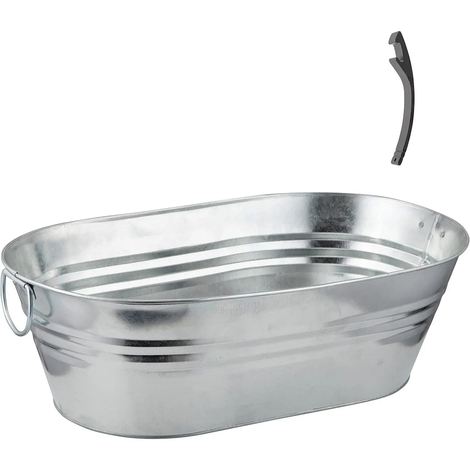 Galvanized Steel Drinks Bucket - Oval, 5.5 Gallon Rustic Style Drinks Tub, Carry Handles - with Bottle Opener