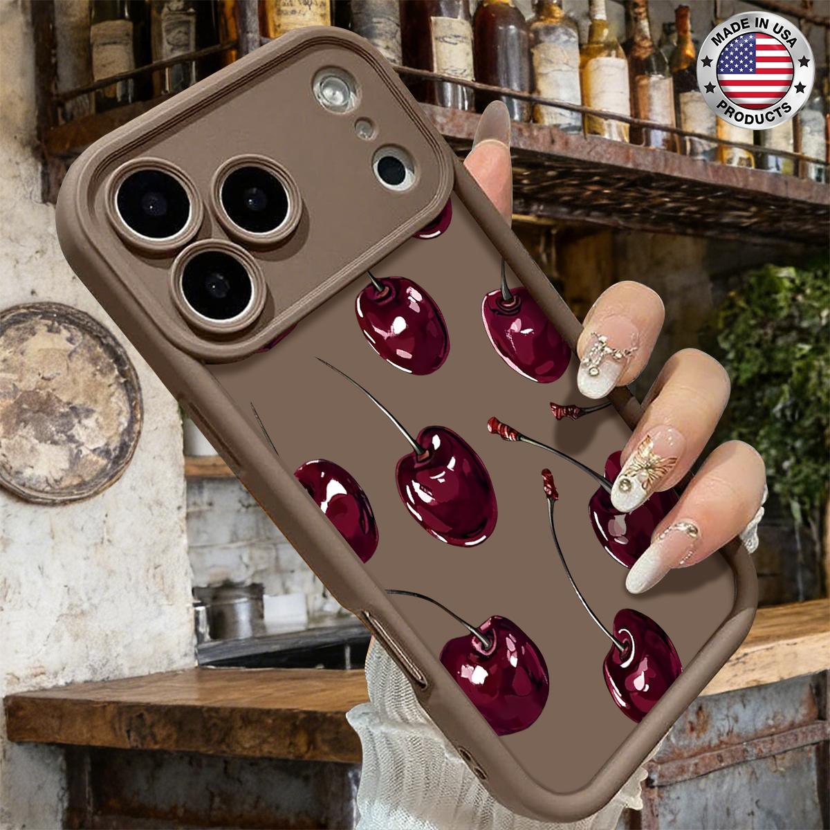 Cute Cherry Fruit Pattern Aesthetic Case for iPhone 17 16 15 14 Pro Max 13 12 11 XR XS Plus Air Slim Lightweight Shockproof Anti Drop Protective Durable TPU Cover