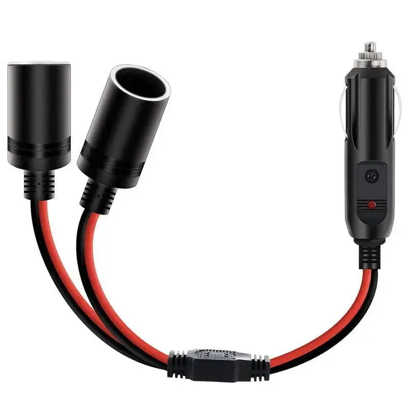 Nilight 1-to-2 Dual Ports Car Cigarette Lighter Splitter Plug Socket - 15A Fuse, 16AWG Copper Wire, PVC Jacket Female Plug, DC 12V/24V, Connect 2 Devices, for Car Refrigerator, Coffee Maker, Universal Fit for 10in/25cm Gear