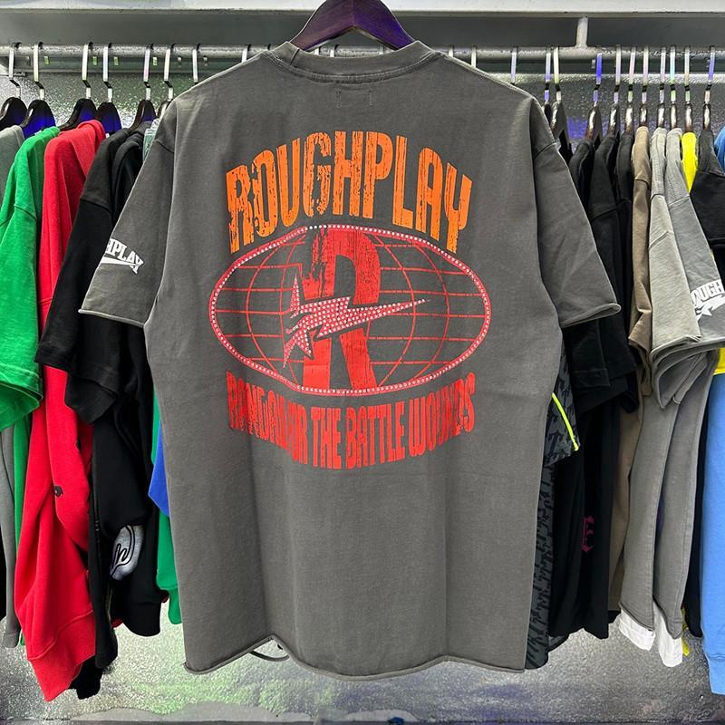 Vintage Washed Roughplay T-Shirt, Heavyweight White Ink Jesus Skull Print, Retro Rockabilly Bling Diamond Patchwork, American Hip Hop Unisex Streetwear Short Sleeve Cotton Tee