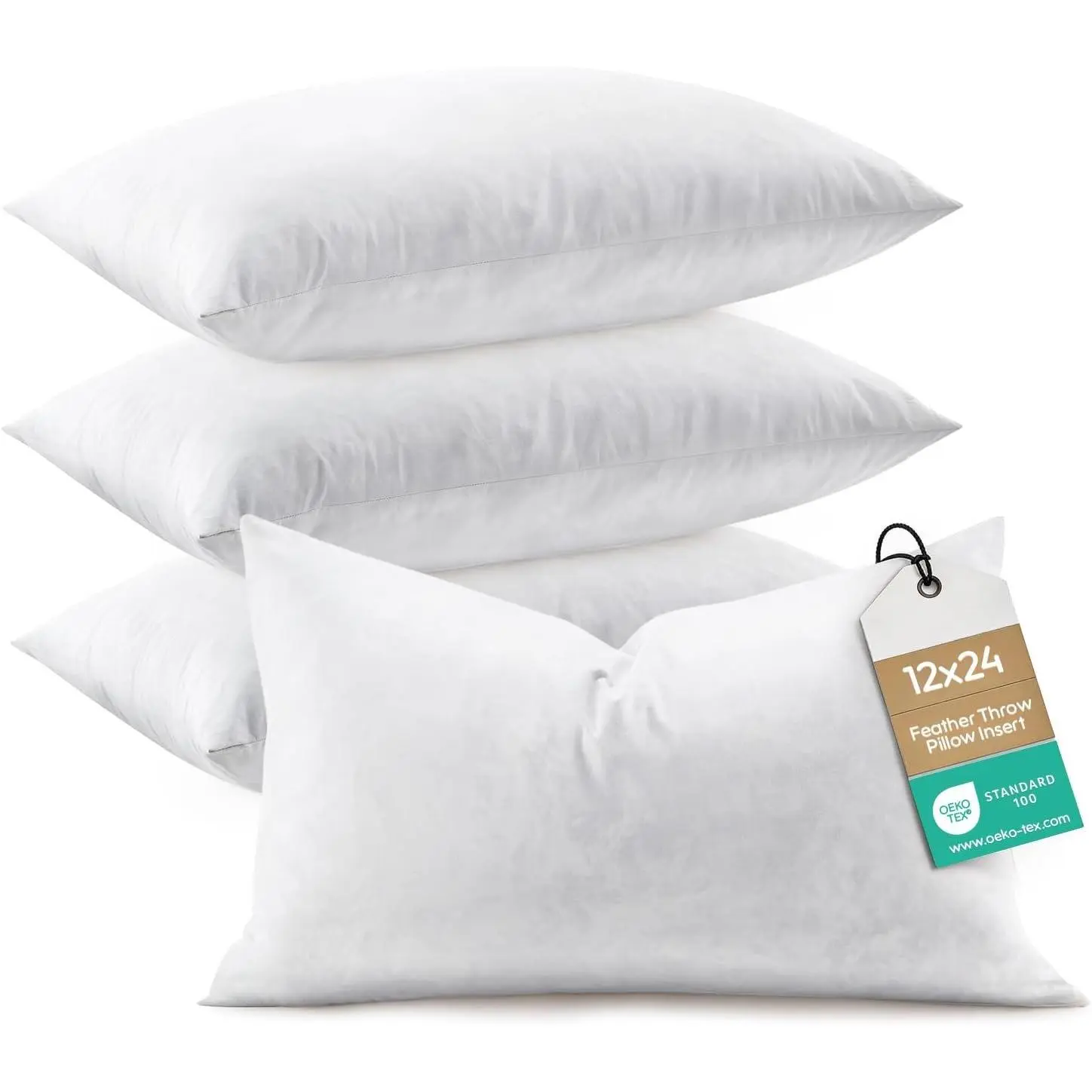 12x24   Pillow Insert Set of 4, Decorative Throw Pillow Insert for Covers, Fuller Fit with Soft Support for Bed and Couch