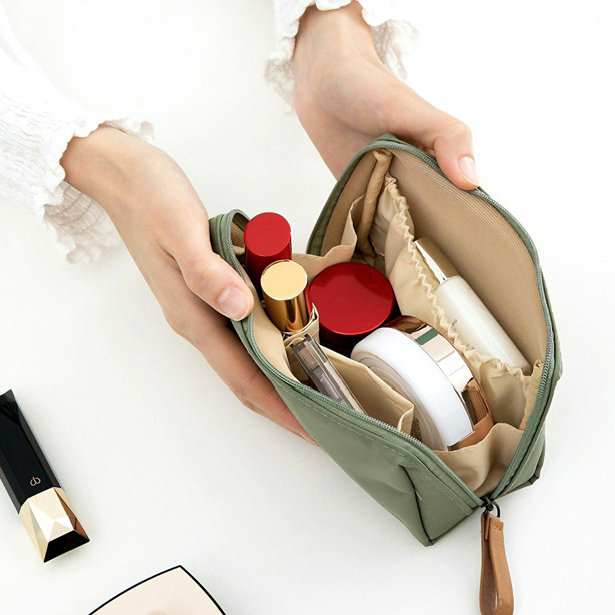 Portable Multi-functional Makeup Bag, 1 Count Casual Plain Makeup Storage Bag, Simple Design Travel Handbag with Wristlet for Women & Men, Cosmetic Pouch