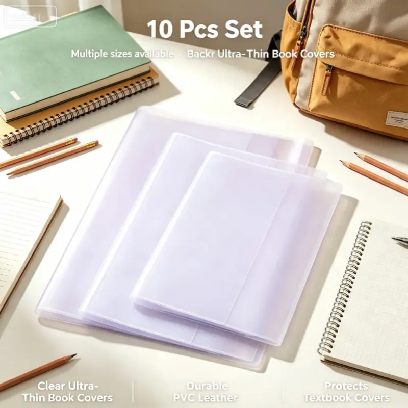 10 Pcs Transparent Ultra-Thin Book Covers, PVC Leather Book Protector, Fashionable School Supplies, Essential for Students, Various Sizes