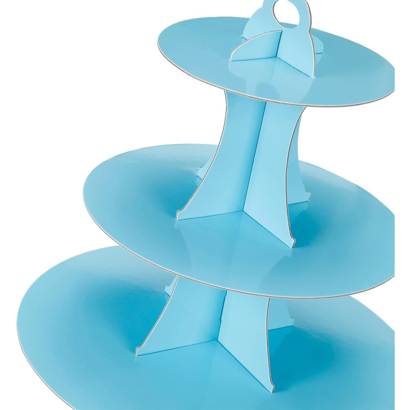2 count 3-Tier Cupcake Stand, Cake Stand holder, Tiered DIY Cupcake Stand Tower for Dessert Table Displays, Birthday Theme Party Favors Decoration, Floral  Party, 12" W x 12.8" H, Light Blue