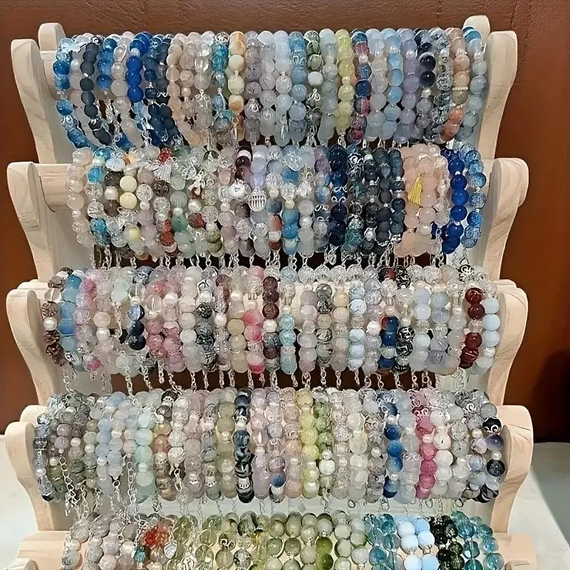 Women's 24pcs Glass Bead Charm Bracelet Set - Pastel, Multicolor Butterfly, Flower, Heart, Star Charms, Adjustable Elastic Cord, Bling Beads - Birthday Favors, Valentine's Gifts
