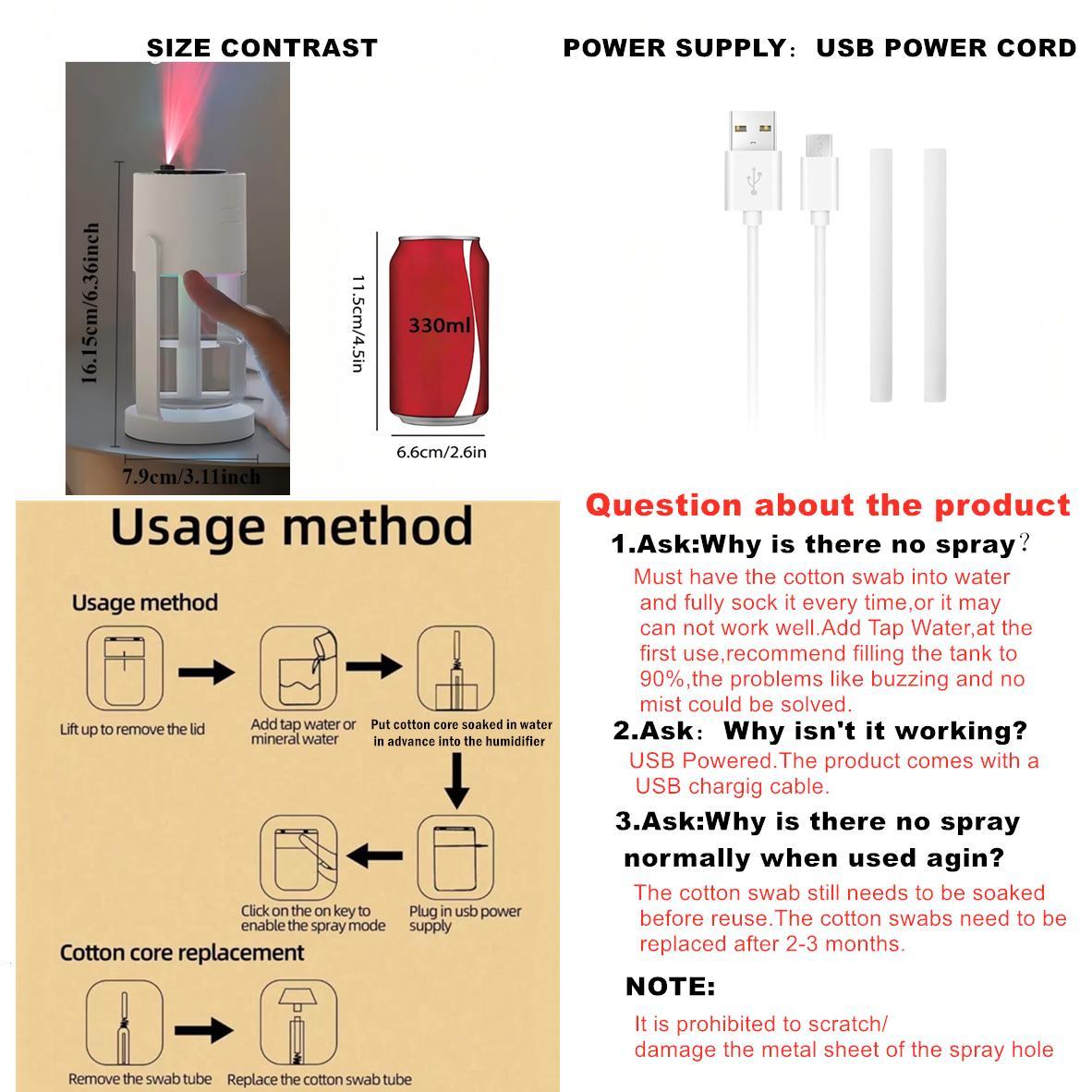 USB Powered Starry Sky Projector Cool Mist Humidifier, 1 Count Rotatable Car Air Humidifier, Household Air Humidifier for Home & Car Use
