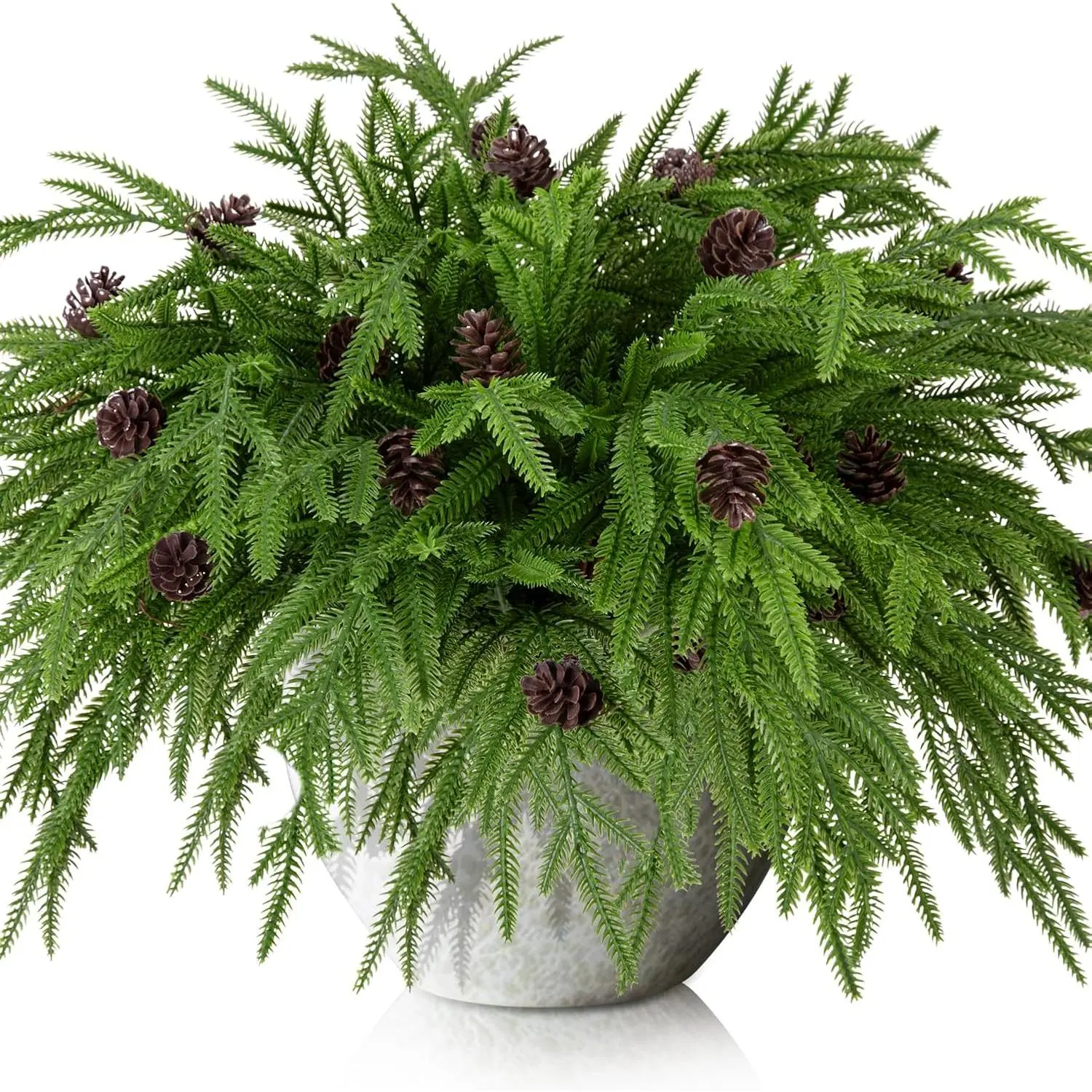 15 count Christmas Norfolk Pine Branches with Pine Cones, 19" Extra Length  Greenery Norfolk Pine Stems Sprigs, Artificial Xmas Branches  Pine Leaves for DIY Craft Garland  Decor
