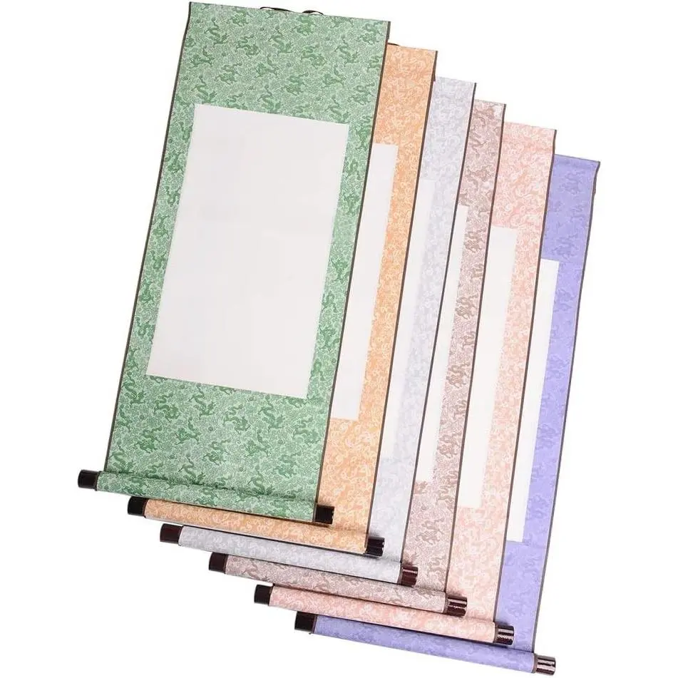Blank Hanging Scroll 6 Pcs Chinese Xuan Paper Art Wall Scrolls for Sumie and Calligraphy (6 Colors)