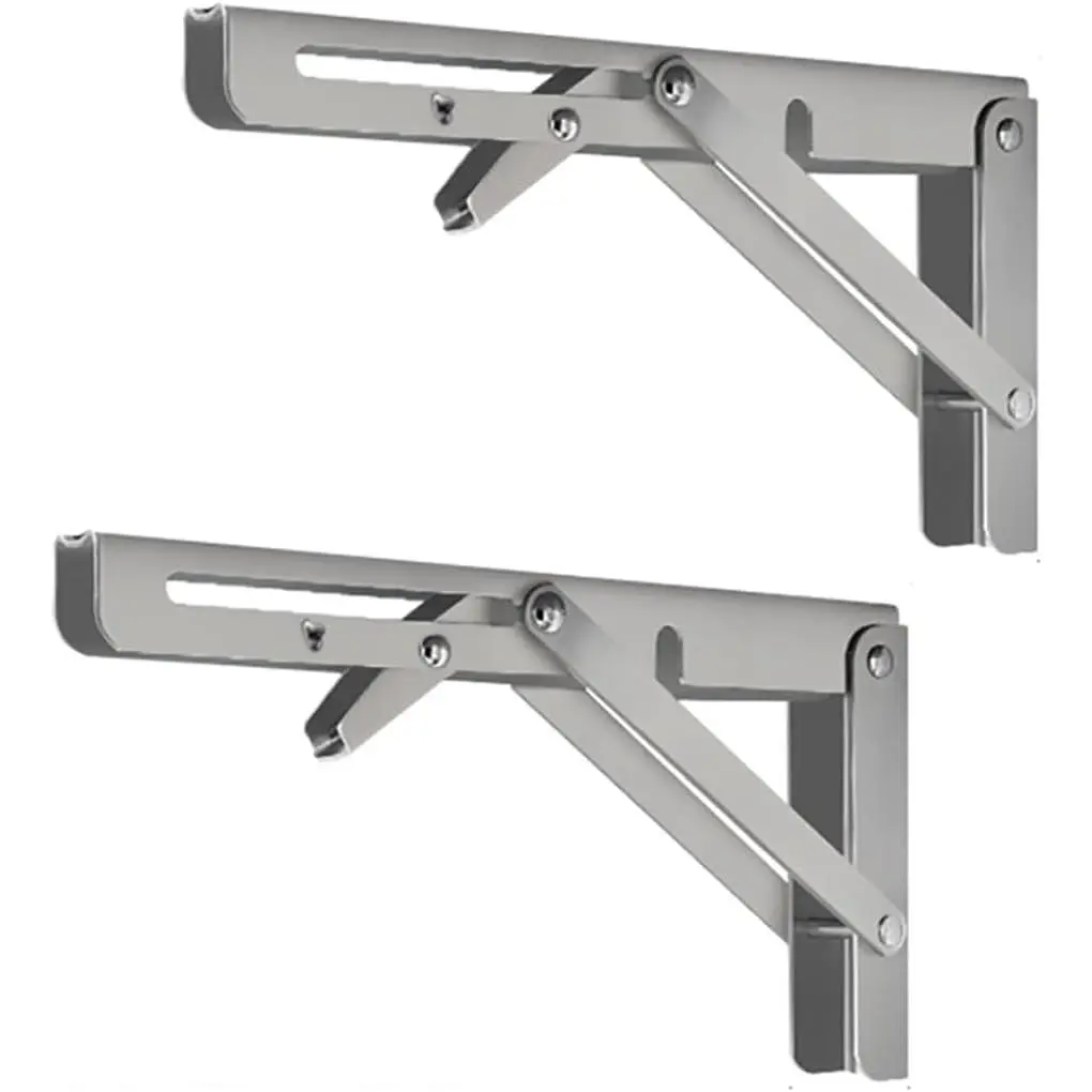 Stainless Folding Shelf Brackets - Heavy Duty Stainless Steel Collapsible Shelf Bracket for Bench Table, Space Saving DIY Bracket, Max Load: 550lb (6 INCH-2PCS)
