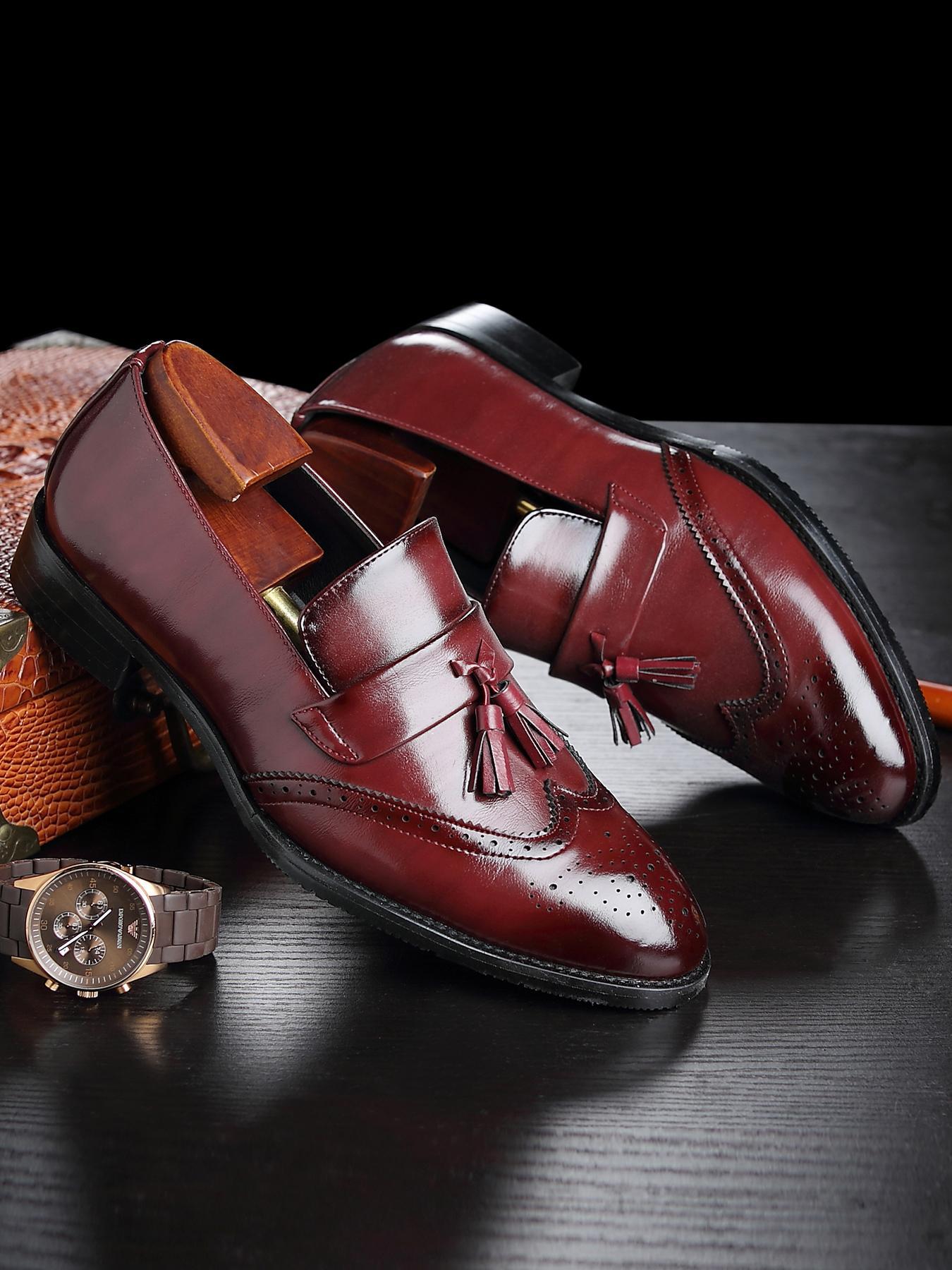 Men's Business Solid Color Classic Pointed Toe Tassel Decor Loafers, Fashionable PU Leather Dress Shoes for Work Office, Male All-match Commuter Shoes for Daily Wear