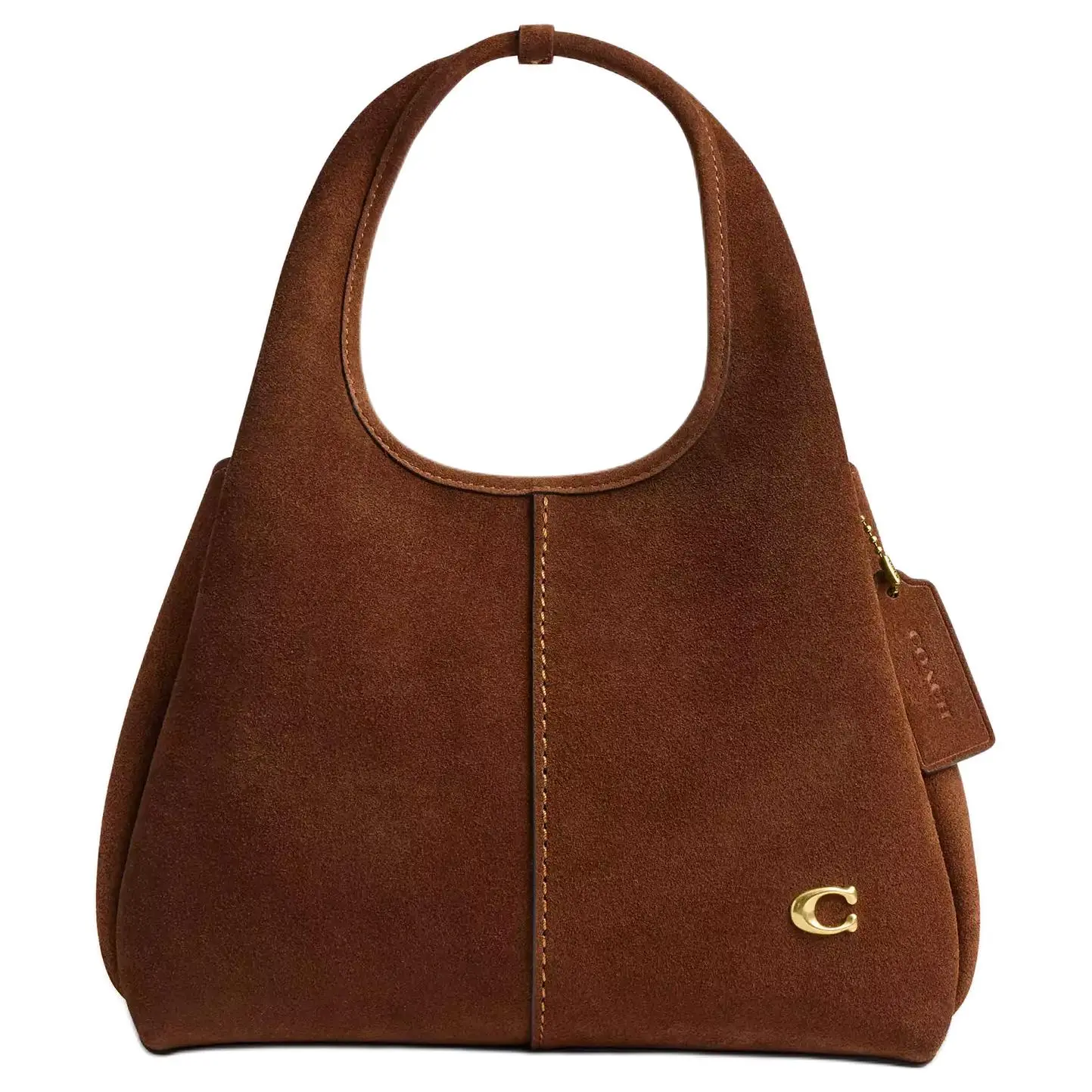 COACH Lana 23 Metallic Logo Suede Handbag for Women, Medium Size, Sweet Brown