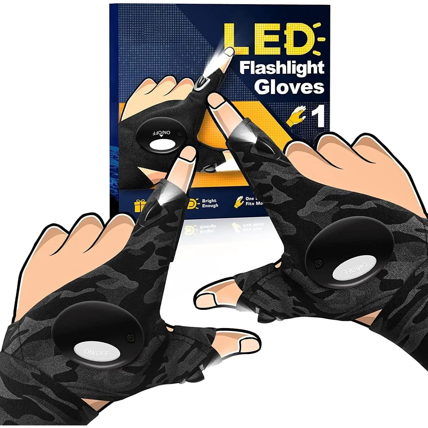 LED Gloves with Fights Finger Flashlight Gloves for Men Adults Gifts | Mens Stocking Stuffers Tool Gifts for Men Husband Him Grandpa Papa Step Dad, Cool Gadgets for Men Fishing Camping  Repairs