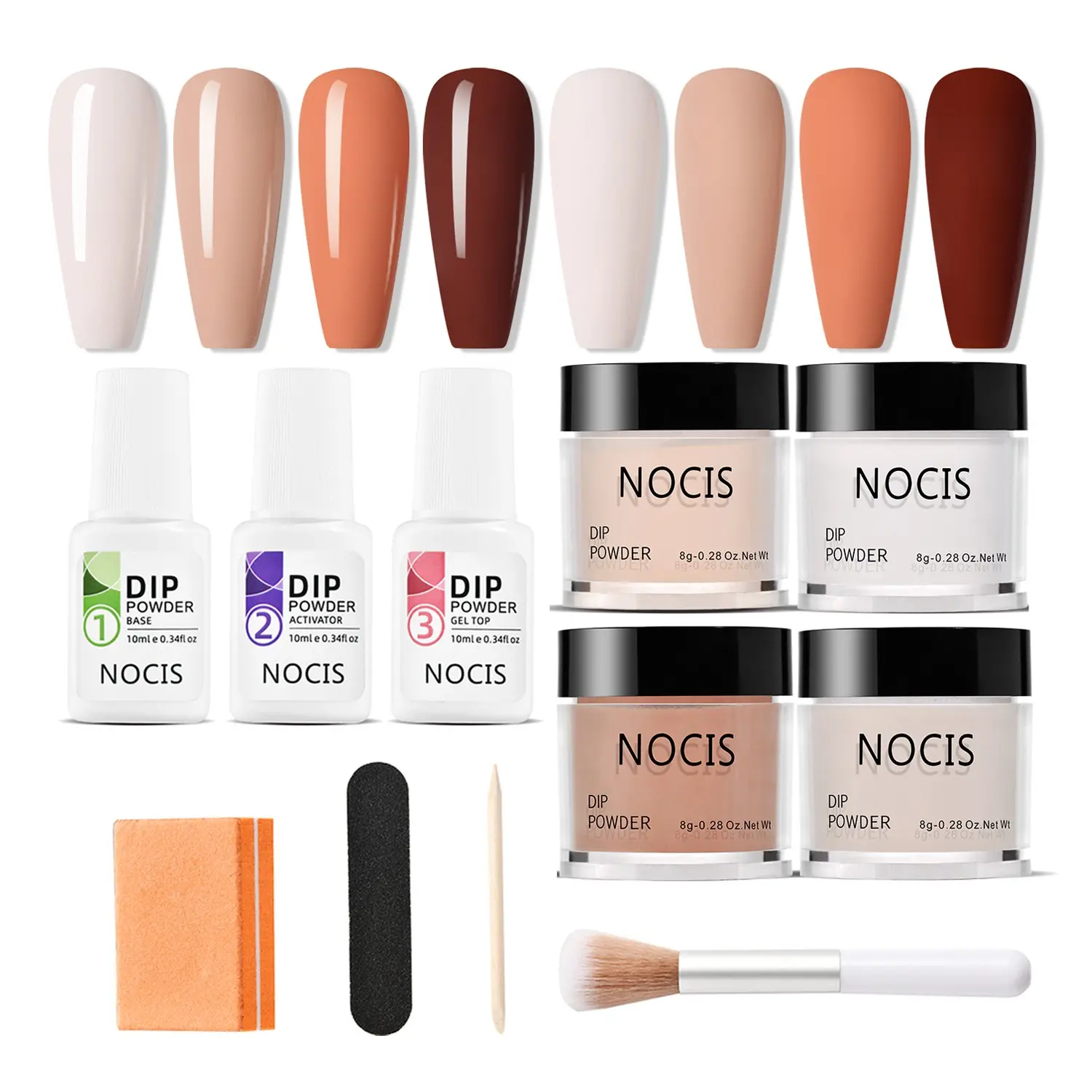 Nocis Nail Dip Powder Kit, 24 Nude Shades, Home Manicure Set, Includes Base Coat, Drying Agent, Top Coat, Pre-Treatment Tools, Nail Art