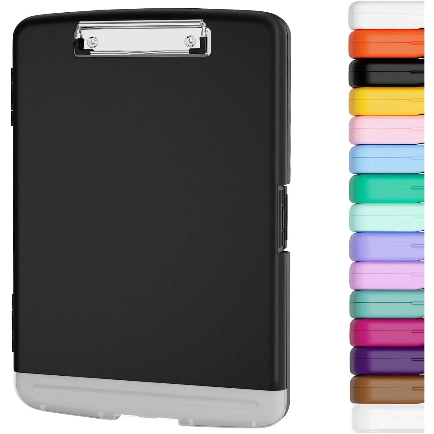 Clipboard with Storage, 8.5 x 11 Organization Box with Pen Holder and A4 Legal Paper Folder, Folio & Side-Opening, Low Profile Clip,for ,Teachers, Size 14 x 9.6 x 1.2 in, Black