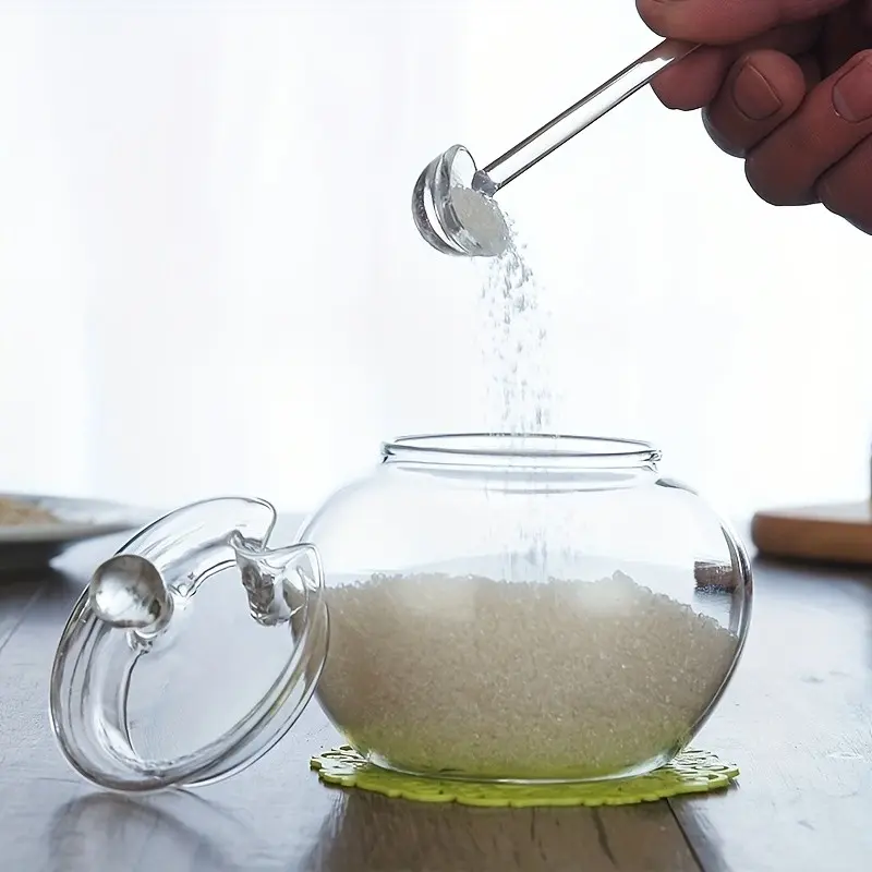 Transparent Glass Sugar Bowl with Spoon, 11.83oz/16.91oz, Kitchen Storage Container, Glass Storage Containers, Food Storage Bowls, Safe for Outdoor Use, Ideal for Home Cooking