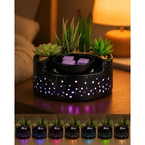 4-in-1 Ceramic Wax Warmer, Electric Scented Wax Melter with Hot Plate, 7-Color LED Candle Warmer Lamp, Aromatherapy Oil Diffuser & Succulent Marble Decor, for Yoga Room Home Office, Gift for Women