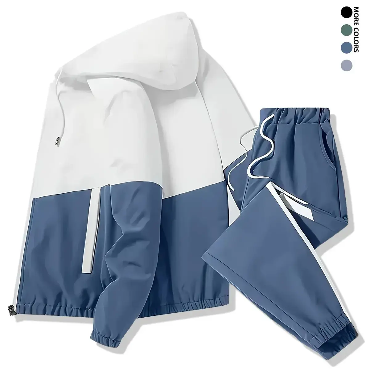 Unisex Fitted Athleisure Tracksuit, 2-Piece Color-Contrast Set with Full-Zip Hooded Sweatshirt and Drawstring Joggers - Machine Washable