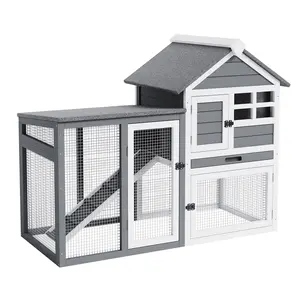 2-Story Rabbit Hutch Chicken Coop Outdoor with Waterproof Roof & Running Cage Large Bunny Cage with Ramp & Pull Out Tray