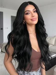 V Part Wig Body Wave Hairstyle Loose Body Wig Synthetic Wigs for Women 24inch Black Hair V Part Wigs Upgrade U Parts Wig Glueless Full Head Clip in Half WIG for Women
