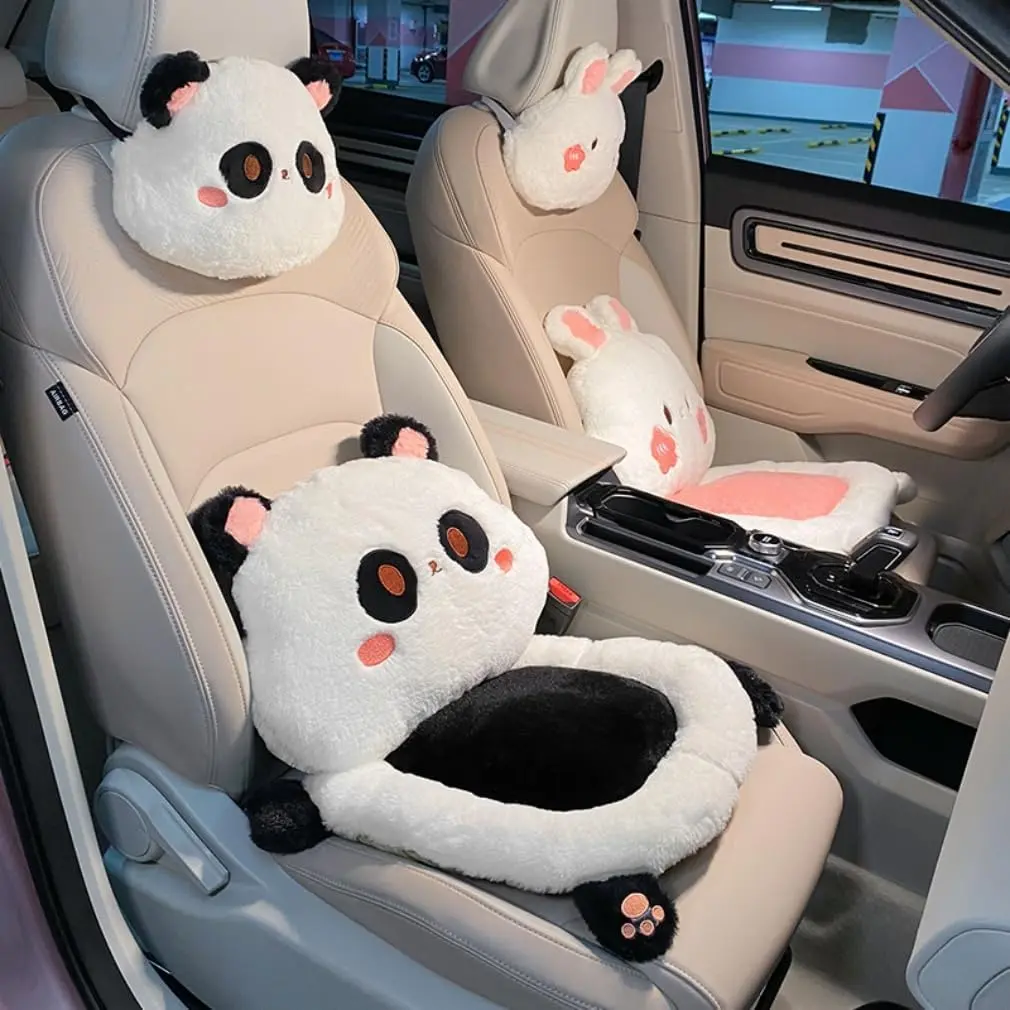 3Pcs Cartoon Car Seat Cushion Lumbar Support Pillow and Neck Pillow, Cute Car Seat Pillow Headrest Pillow Back Support  Driving Fatigue Relief, Office Chair Truck SUV (Panda Sets)