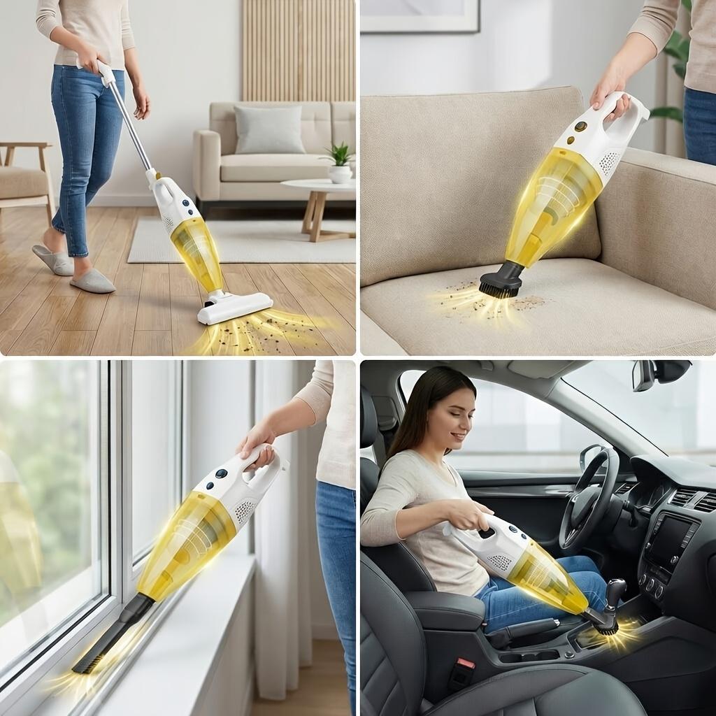 500W Corded Stick Vacuum Cleaner with 10 Accessories, 15KPa Powerful Suction, 2-in-1 Lightweight Handheld Vacuum Cleaner, Equipped with HEPA Filter, Silent Portable Dust Remover, Suitable for Hard Floors, Carpets, Pet Hair, Sofas, and Dormitories, Yellow