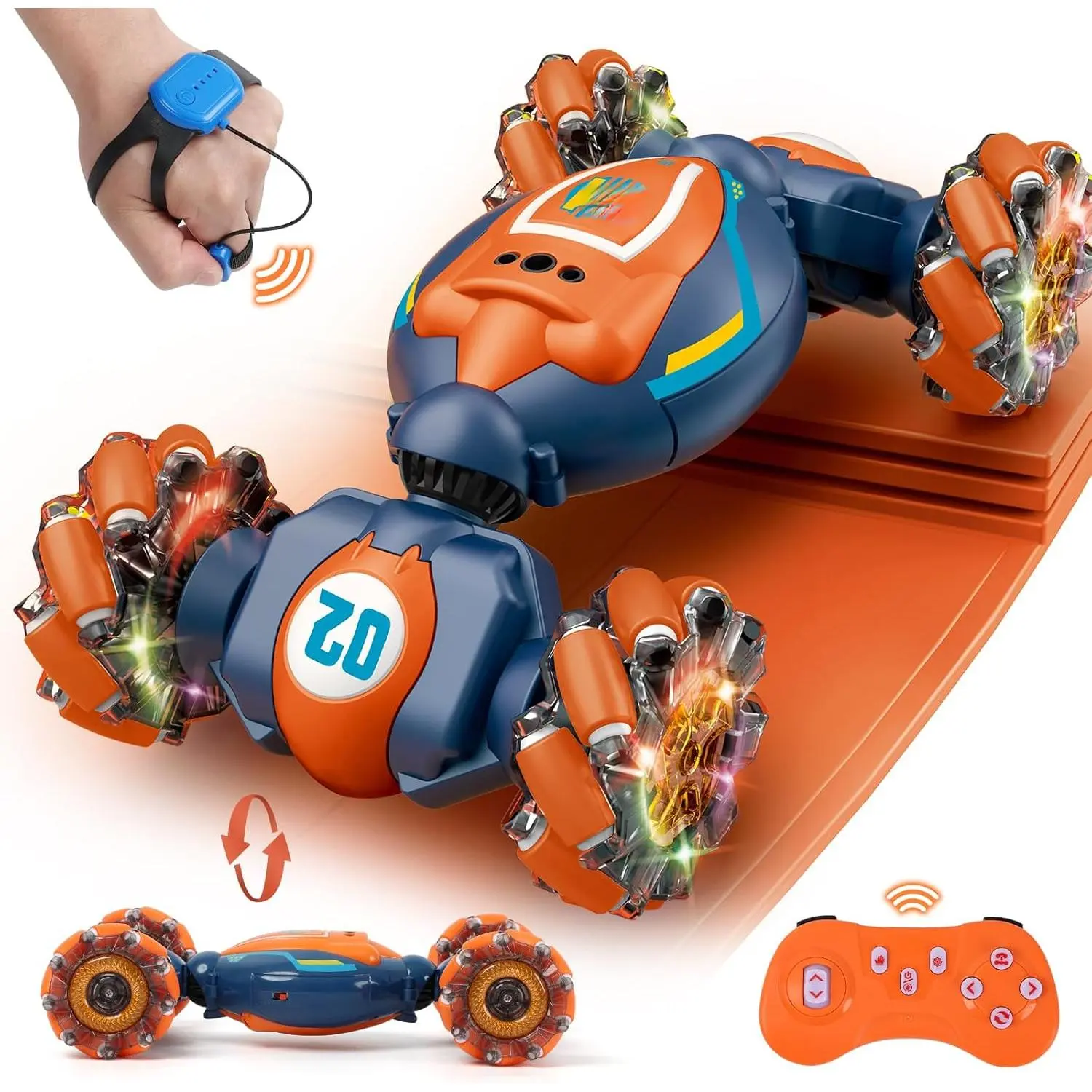 Gesture Sensing 4WD RC Stunt Car - Hand Controlled RC Toys with Lights & Music, Birthday Gifts for Kids 6-12 Years (10-12 Years Included), No Warning Applicable
