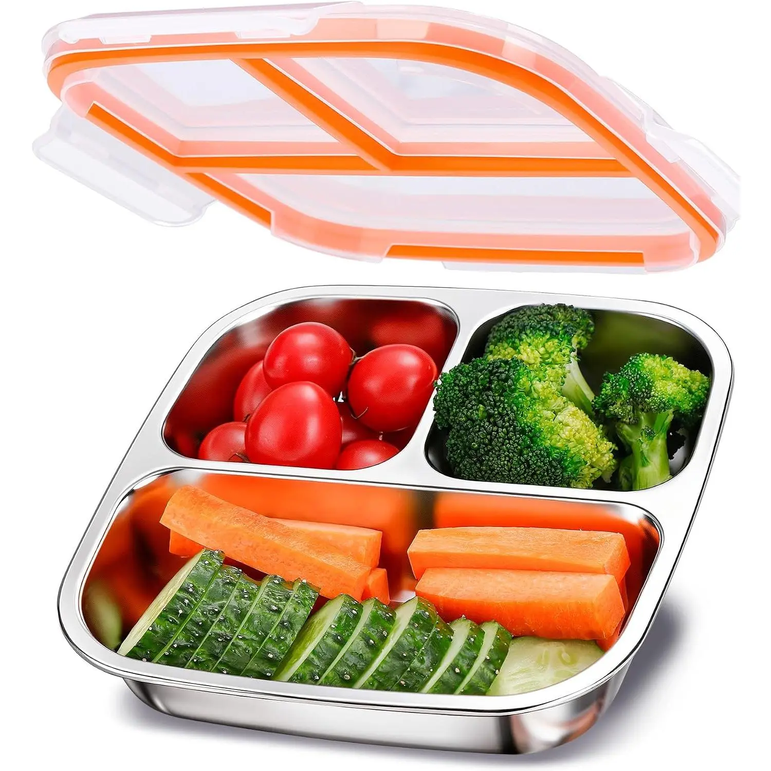 Stainless Steel Snack & Lunch Container for  & Adults, 20 oz | 3 Compartments, Dishwasher-safe, Leak-resistant seal, Stackable, Bento box for meal prep, , school, office & travel